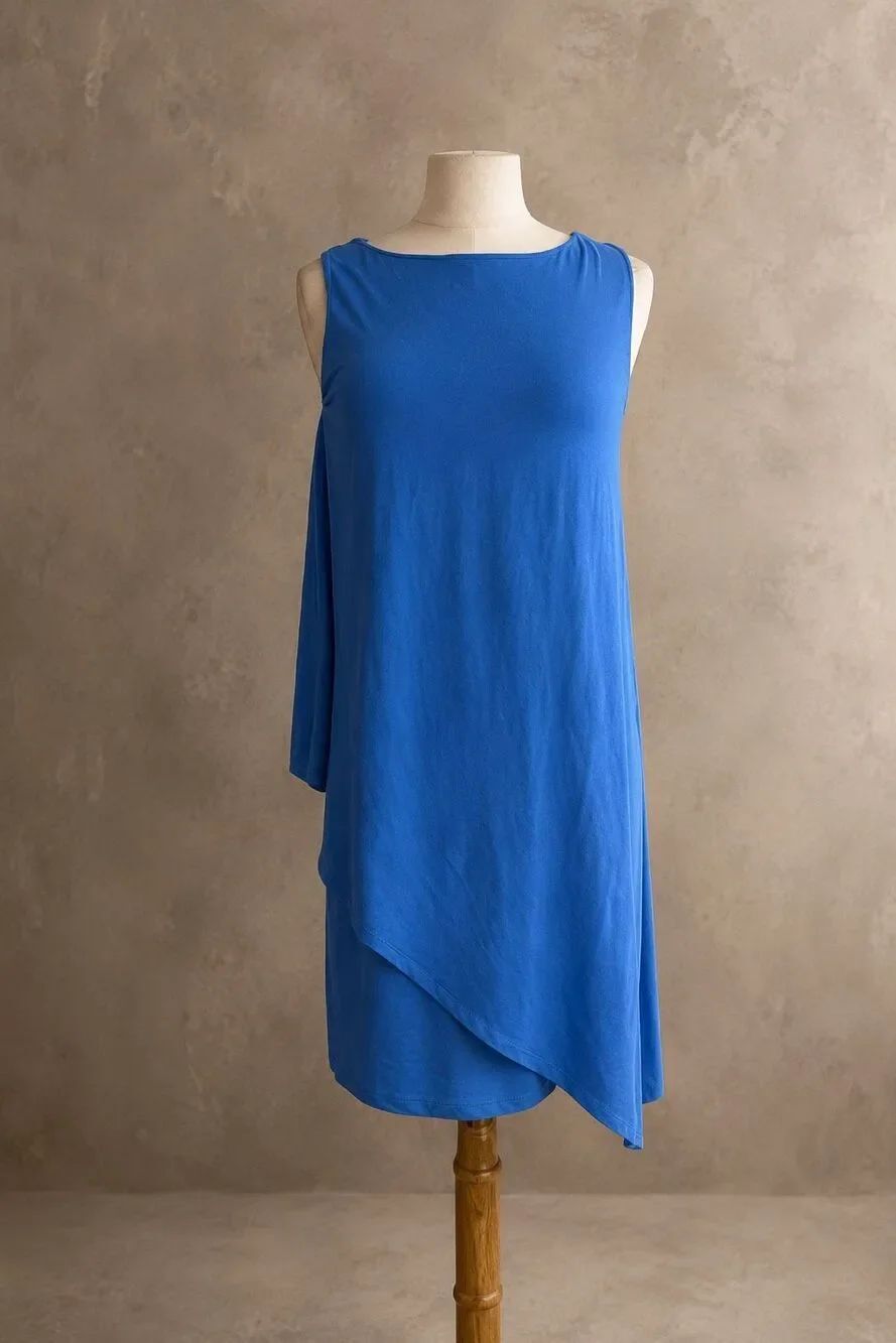 Susana Monaco Size M Asymmetrical Overlay Shift Dress Cobalt Blue Minimalist Str